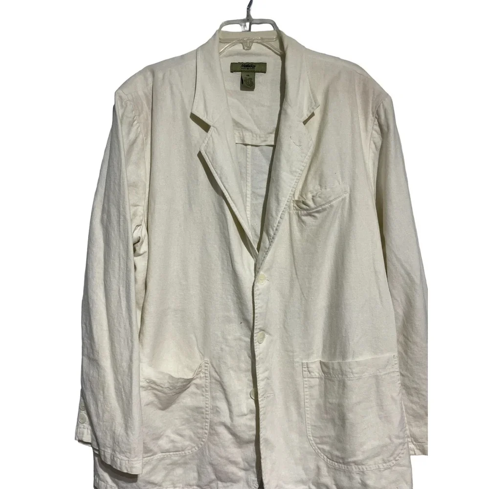 Mohiko Mens XXL Cream Linen Rayon Blend 3-Button Casual Blazer Jacket Off White‎